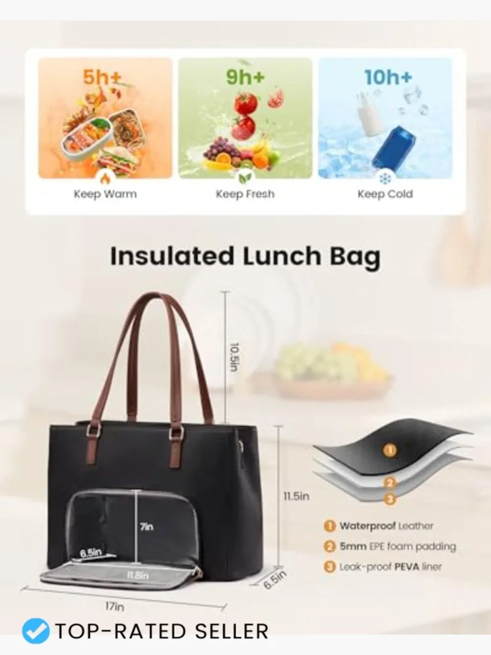 Insulated Lunch Tote Work Bag 2 in 1 Leather Laptop Satchel Teacher Nurse